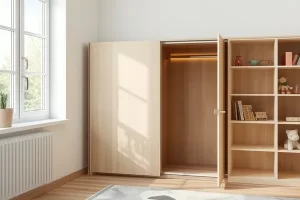 Quarto infantil com roupeiro de engates magnéticos silenciosos